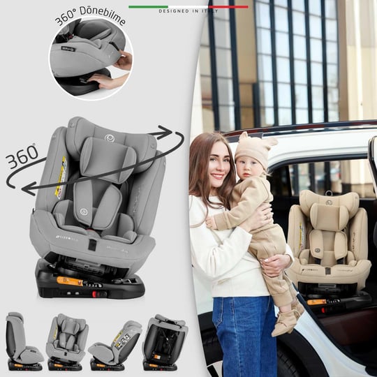 Elele ModenaFix 2 360° Dönen I-Size Oto Koltuğu İsoFix 40-150 CM 0-36 KG Gri