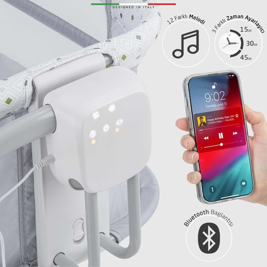 Elele Nova 3in1 Elektrikli Otomatik Sallanan Anne Yanı Beşik Park Yatak Kademeli Gri