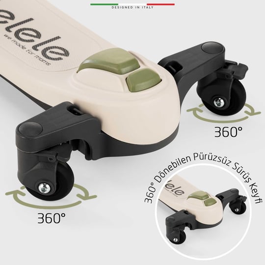 Elele Potenza 4in1 Ebeveyn Kontrollü 5 Tekerlekli Çocuk Scooter Işıklı Oturaklı Siyah