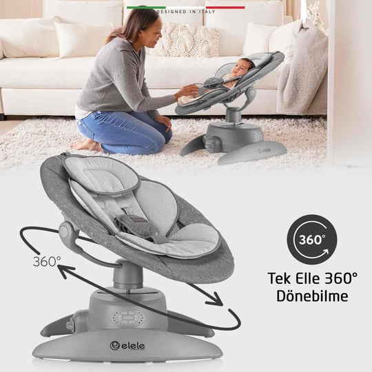 Elele Roma Lüks Elektrikli Otomatik Sallanan Ana Kucağı  360° Dönebilen Kademeli Antrasit