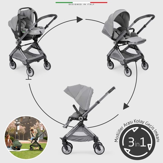 Elele Rotabile Premium Travel Sistem Bebek Arabası Gri