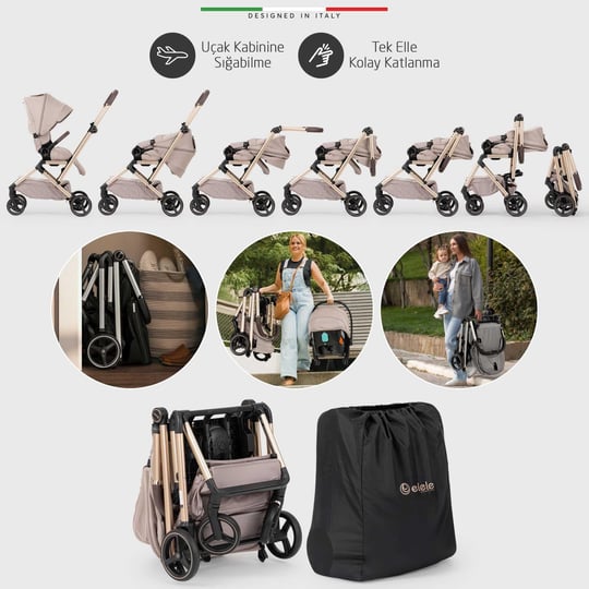 Elele Rotante 360° Dönebilen Çift Yönlü Kabin Tipi Travel Bebek Arabası Siyah