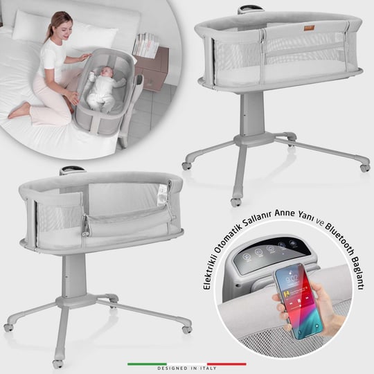 Elele Sonno 3in1 Elektrikli Otomatik Sallanan Anne Yanı Beşik Park Yatak Kademeli Gri
