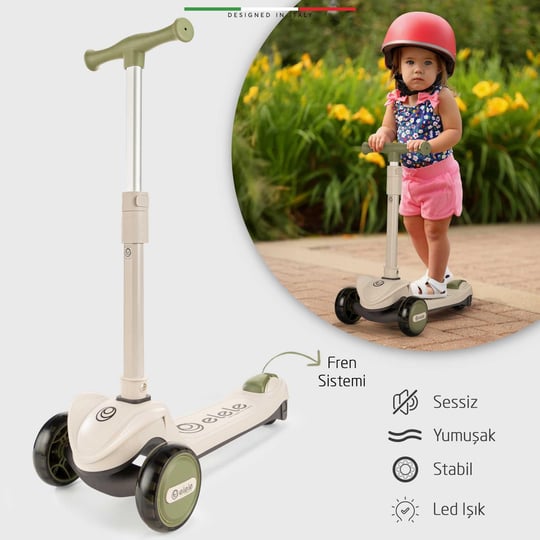 Elele Velocita 3 Tekerlekli Çocuk Scooter Işıklı Yeşil