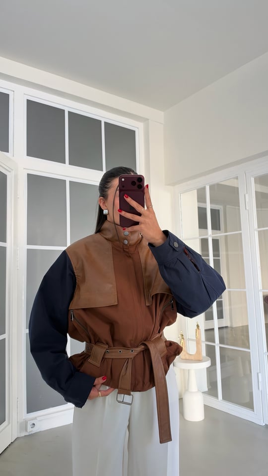 Taba Desenli Astarlı Kemerli Tasarım Ceket GAUS-02254