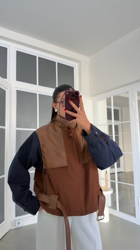 Taba Desenli Astarlı Kemerli Tasarım Ceket GAUS-02254