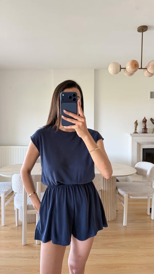 Lacivert OYS Model Beli Lastikli Modal Şort Tulum GAUS-01705