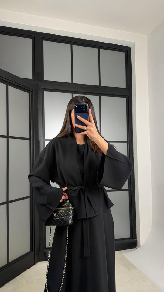 Siyah Kuşaklı Ceket Elbise Premium Tencel Takım GAUS-01165