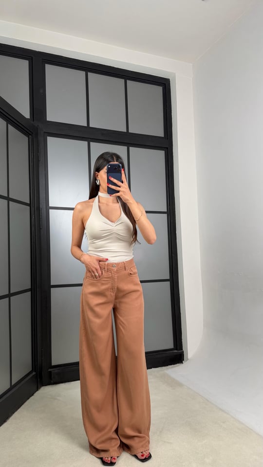Kiremit Geniş Paça Denim Tencel Pantolon GAUS-01570