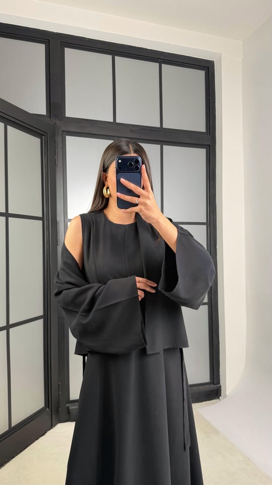 Siyah Kuşaklı Ceket Elbise Premium Tencel Takım GAUS-01165