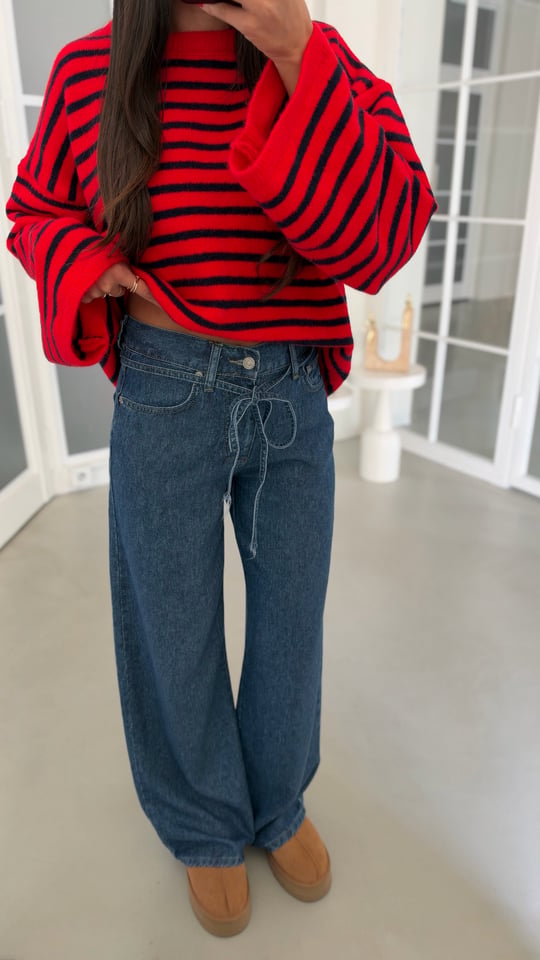 Koyu Mavi Beli Kuşaklı Tencel Denim Jean GAUS-02338