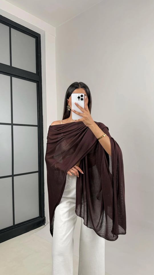 Kahve Md Muadil Tasarım Triko Pelerin GAUS-01185