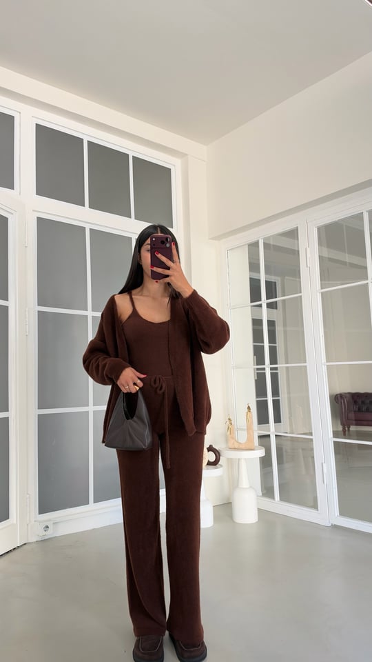Kahve Yumuşak Dokulu Üçlü Premium Takım GAUS-02028 GAUS-02210