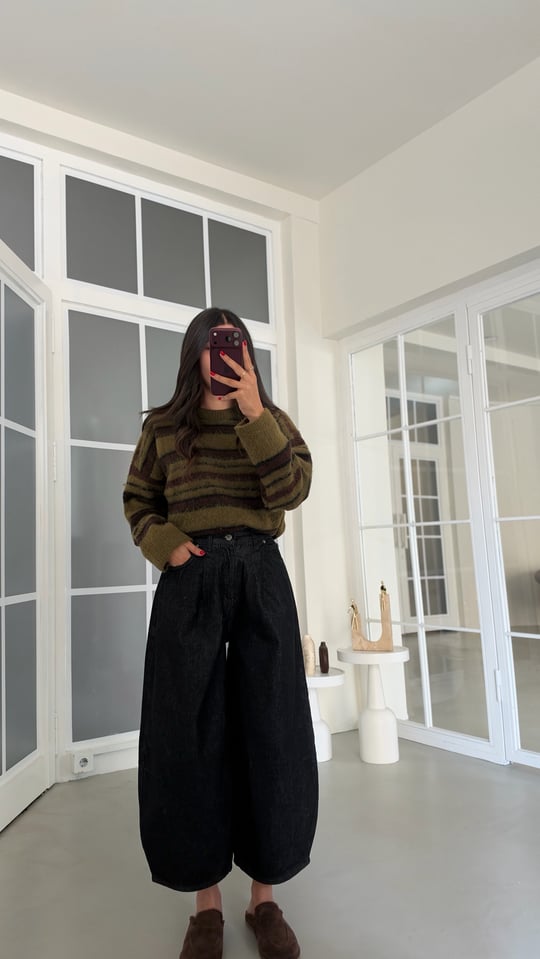 Siyah Beli Lastikli Baggy Jean GAUS-02356