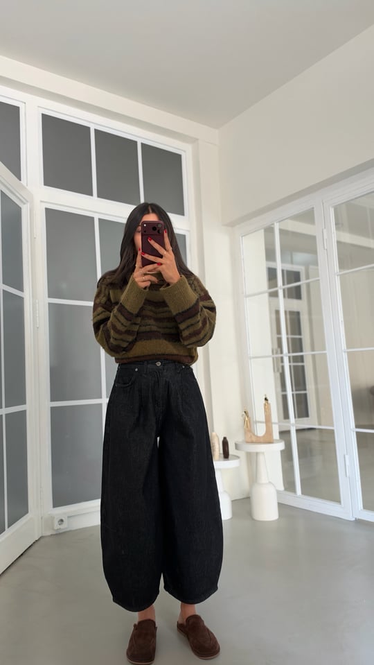Siyah Beli Lastikli Baggy Jean GAUS-02356