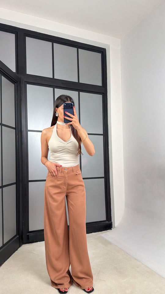Kiremit Geniş Paça Denim Tencel Pantolon GAUS-01570