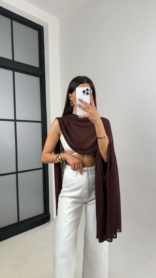 Kahve Md Muadil Tasarım Triko Pelerin GAUS-01185