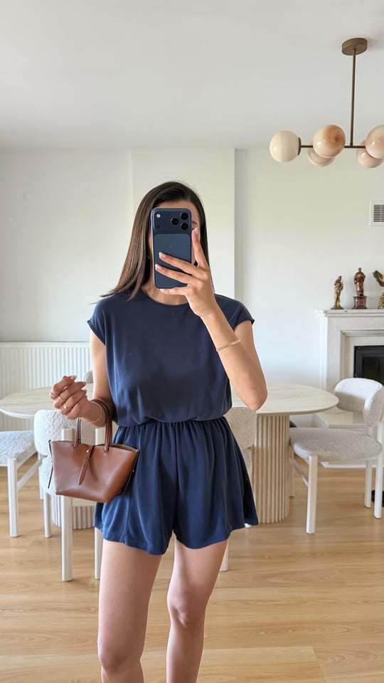 Lacivert OYS Model Beli Lastikli Modal Şort Tulum GAUS-01705