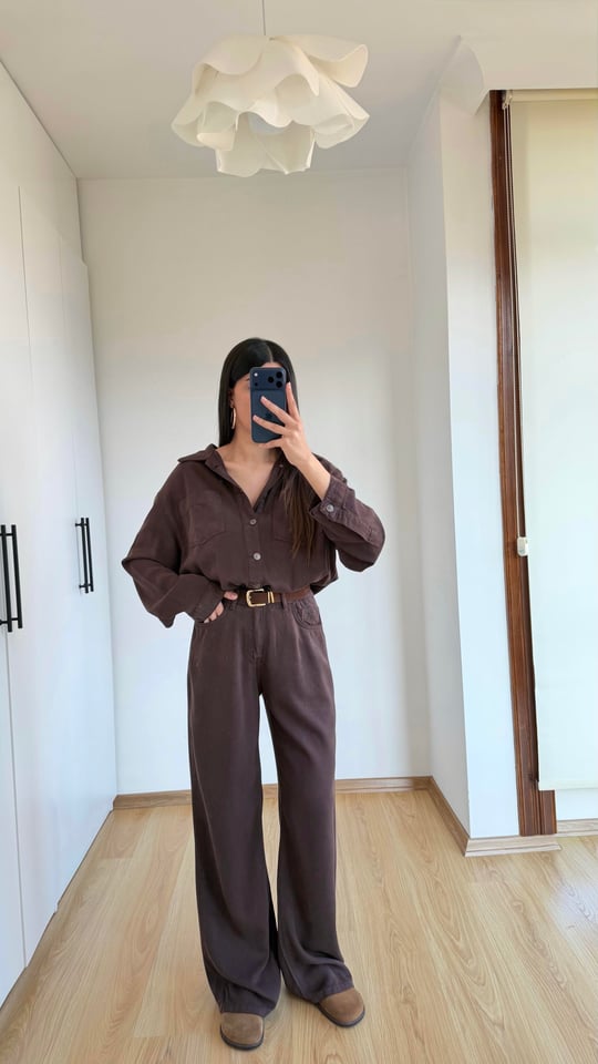 Acı Kahve Beli Lastikli Tencel Denim Tulum GAUS-01394