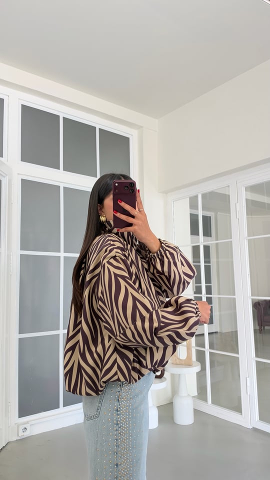 Kahve Zebra Desenli Astarlı Ceket GAUS-02240