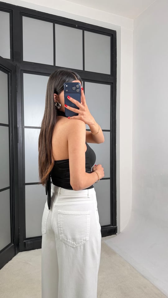 Beyaz Geniş Paça Denim Tencel Pantolon GAUS-01570