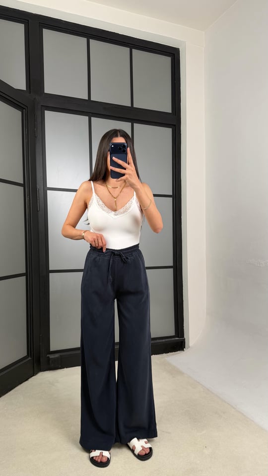 Lacivert Beli Lastikli Tencel Denim Pantolon GAUS-01474