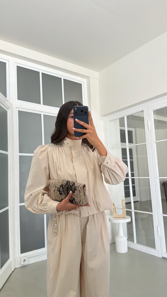Taş Taş Detaylı Astarlı Ceket Beli Lastikli Pantolon İkili Paraşüt Kumaş Takım GAUS-02087