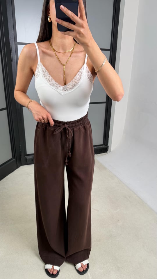 Kahve Beli Lastikli Tencel Denim Pantolon GAUS-01474