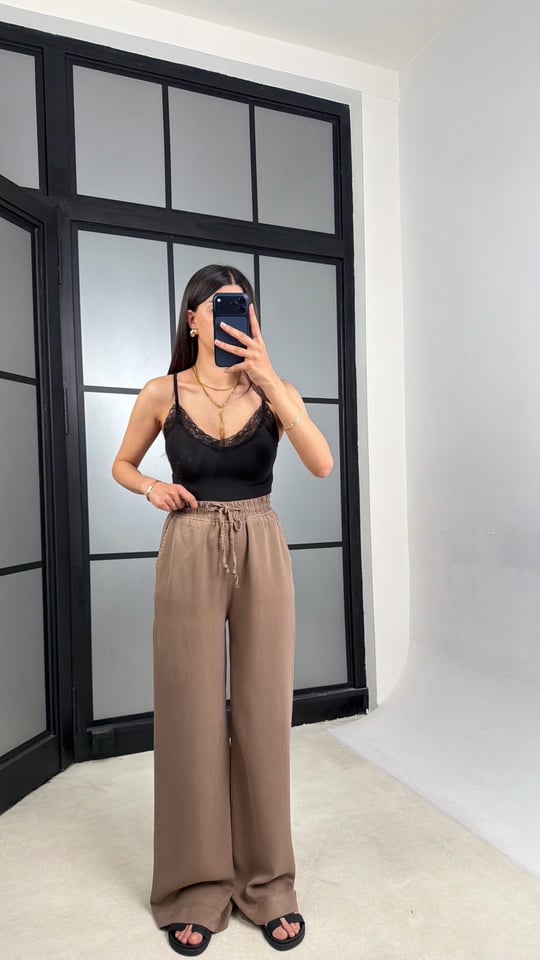 Vizon Beli Lastikli Tencel Denim Pantolon GAUS-01474