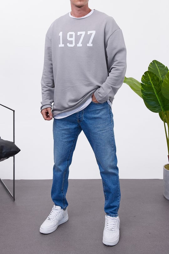 Nomarc 1977 Baskılı Gri Sweatshirt