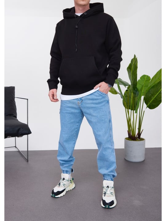 Nomarc İp Detaylı Basic Kapüşonlu Siyah Sweatshirt