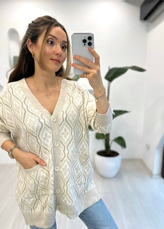 AÇIK BEJ 8743 CEP DETAY SİMLİ HIRKA