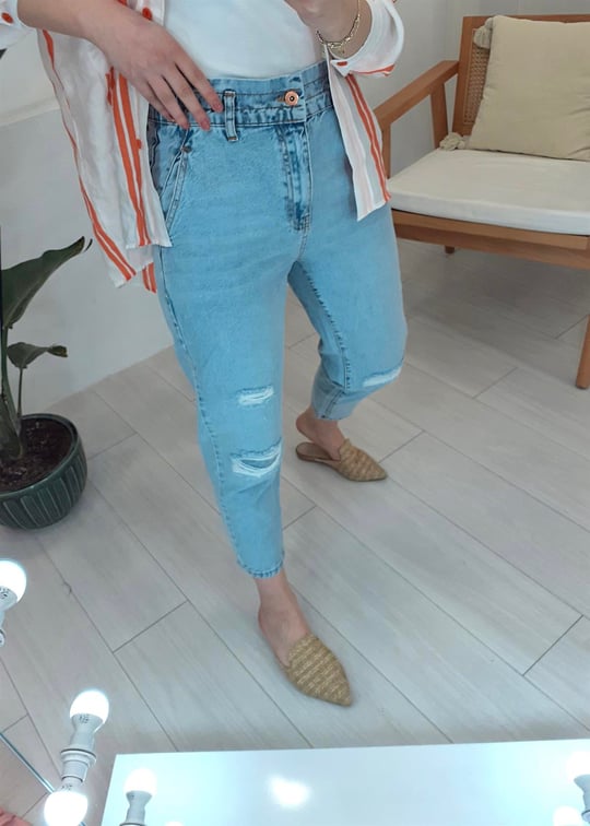 AÇIK MAVİ BEL LASTİKLİ KOT PANTOLON