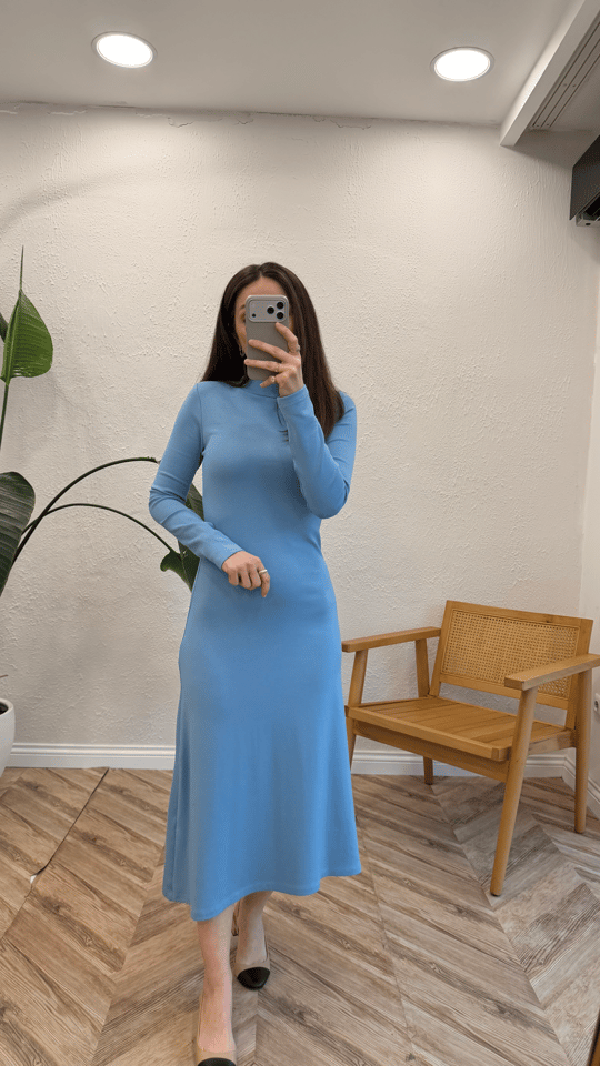 BEBE MAVİ 5357 BALIKÇI YAKA ELBİSE 