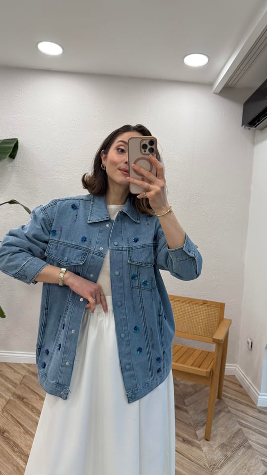 BEBE MAVİ  5475 PULLU DENİM GÖMLEK 
