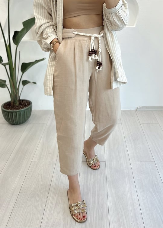 BEJ APOLETLİ PANTOLON