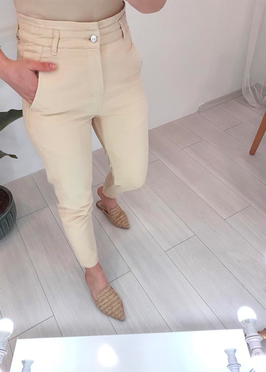 BEJ BELİ LASTİKLİ PANTOLON