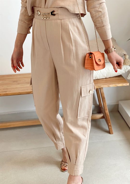 BEJ FERMUAR DETAYLI PANT.