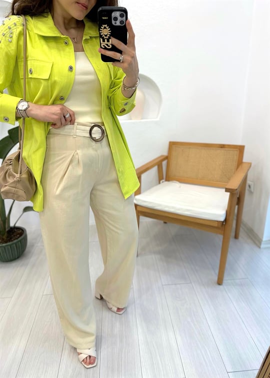 BEJ KEMERLİ PANTOLON