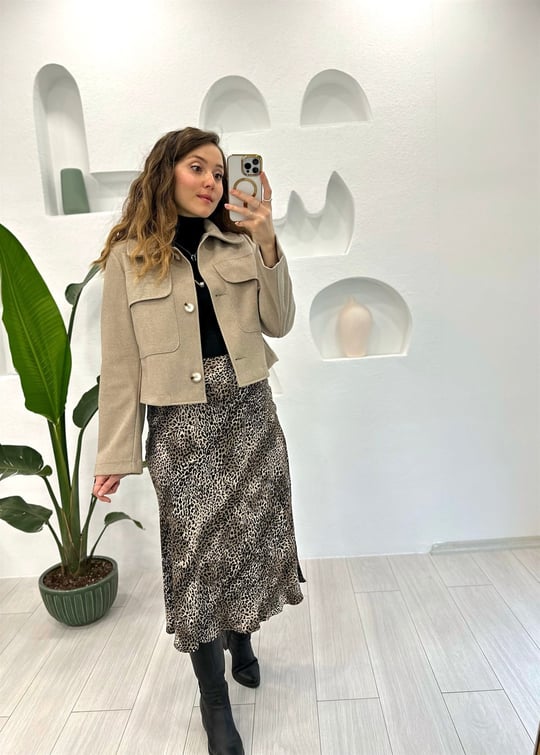 BEJ LEOPAR DESEN SATEN ETEK 