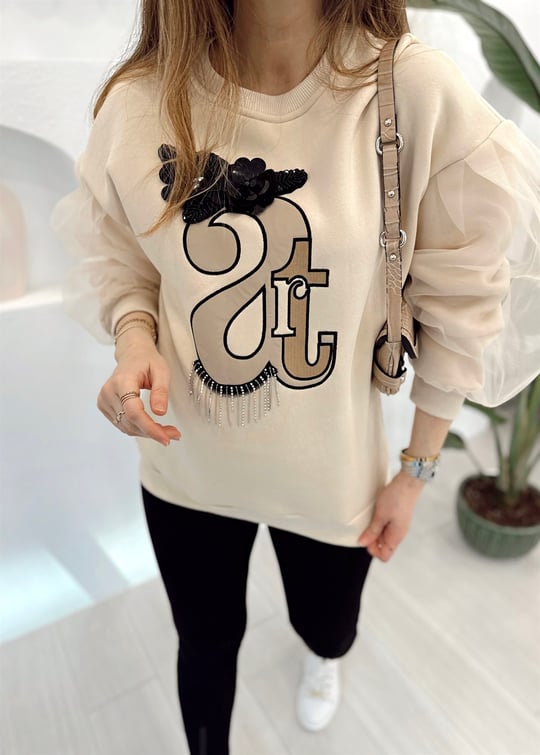 BEJ ORGANZE KOLLU SWEAT BEJ STD