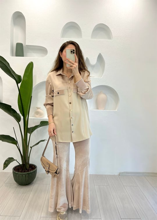 BEJ SATEN GARNİ CEKET PANTOLON TAKIM