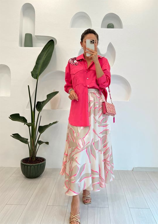 BEJ/PEMBE DESENLİ STREET ETEK