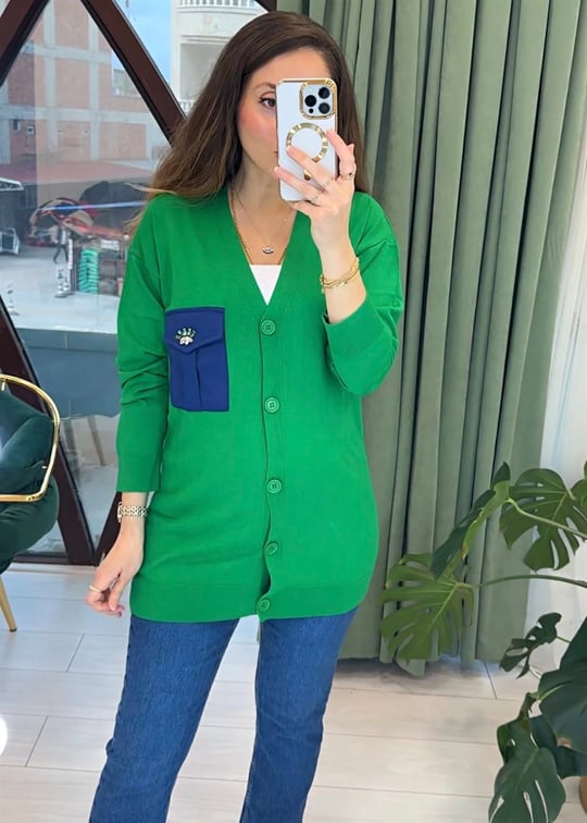 BENETTON VİSCON SATEN CEP DETAY HIRKA