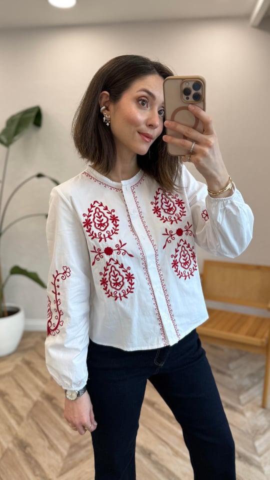 BEYAZ 36008 NAKIŞ İŞLEME GÖMLEK