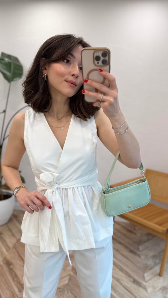 BEYAZ 4046 BAĞLAMALI BLUZ