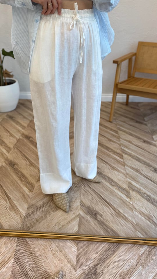 BEYAZ 4088 KETEN PANTOLON 
