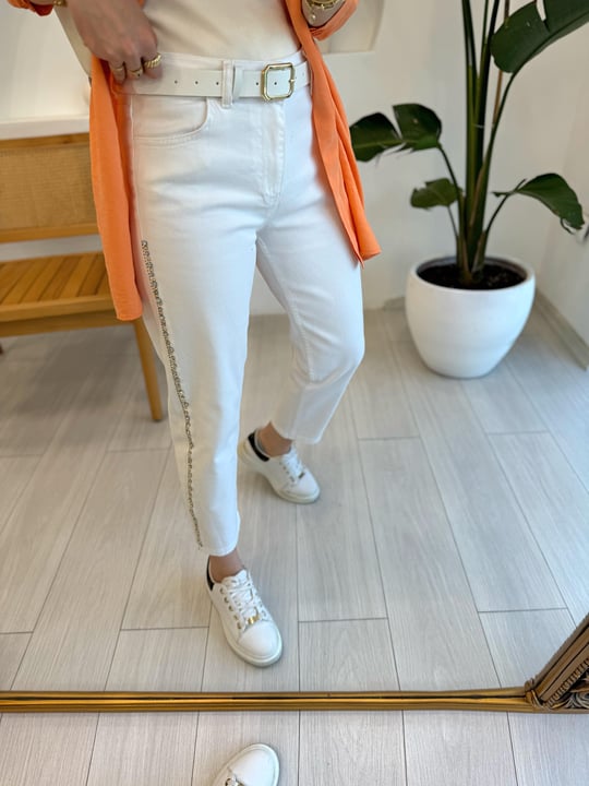 BEYAZ 4424 TAŞLI MOM JEAN