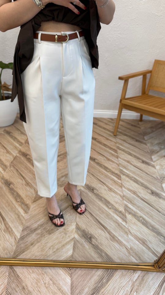 BEYAZ 50938 KEMERLİ PANTOLON