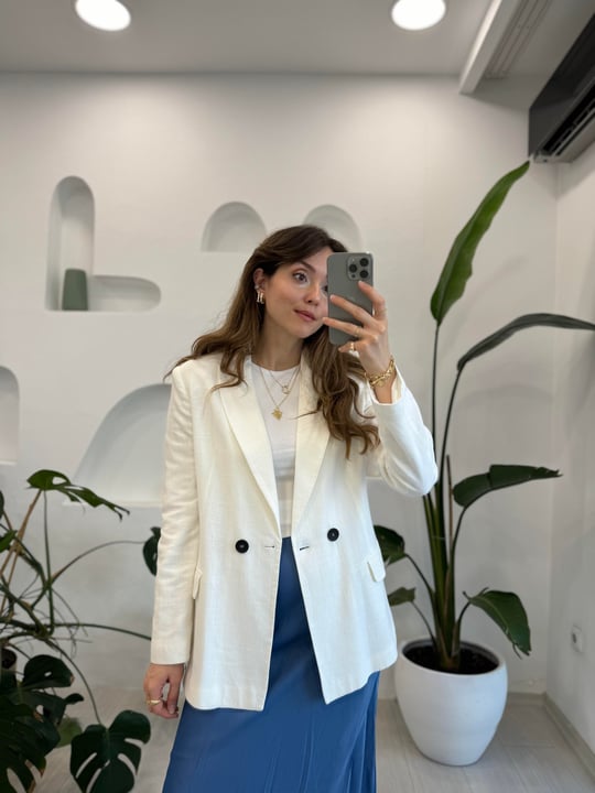 BEYAZ 6785 KETEN BLAZER CEKET